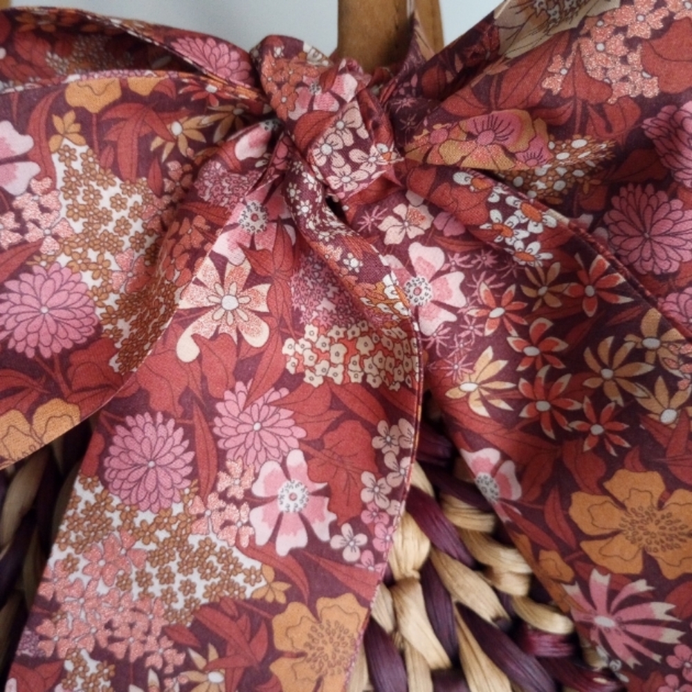 Liberty Art Fabric Tana Lawn Skinny Scarf Ciara Terra Cotta Gold Floral Bespoke - Picture 10 of 13